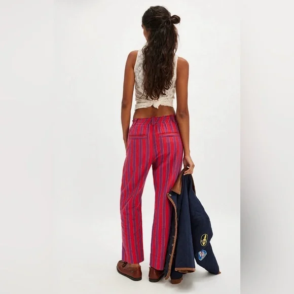 Free People Red Striped Drawstring Pants - Picture 3 of 6